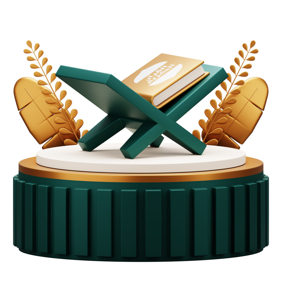 3d render of holy quran on podium display. Suitable for ramadan mubarak or islamic illustration. png