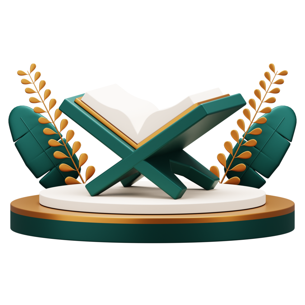 3d render of holy quran on podium display. Suitable for ramadan mubarak or islamic illustration. png