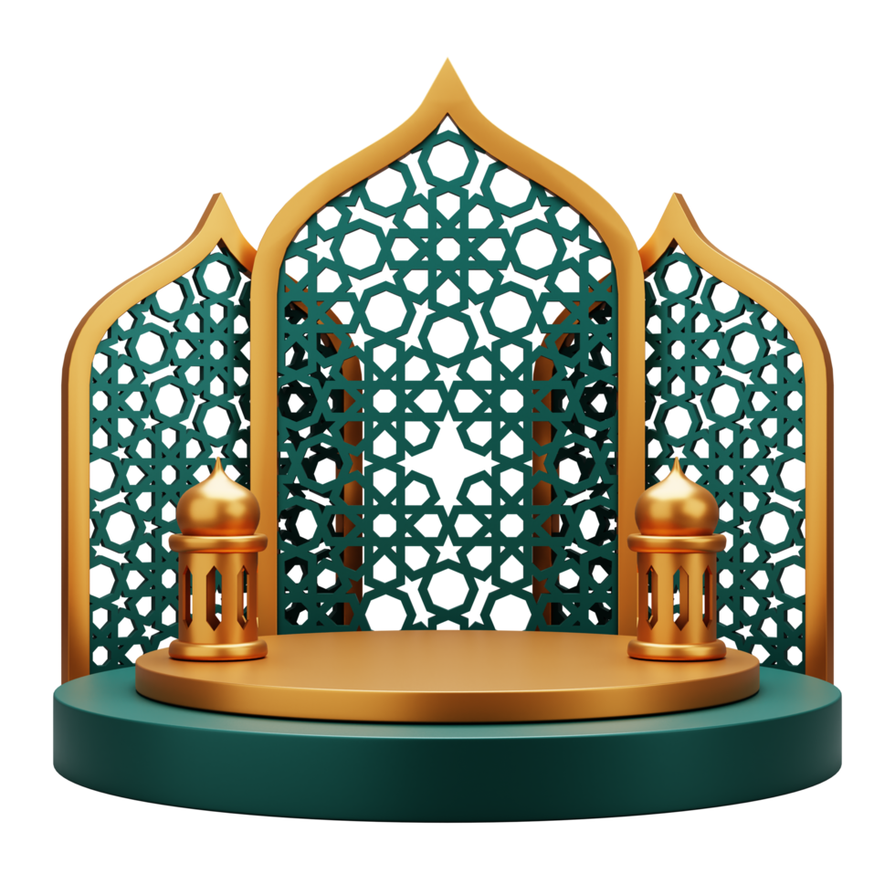 3d render green islamic podium display. Suitable for ramadan mubarak or eid al-fitri greeting illustration. png
