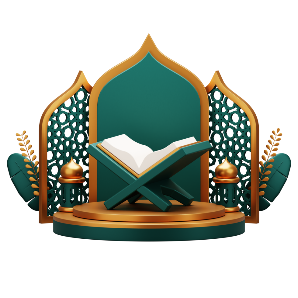 3d render of holy quran on podium display. Suitable for ramadan mubarak or islamic illustration. png