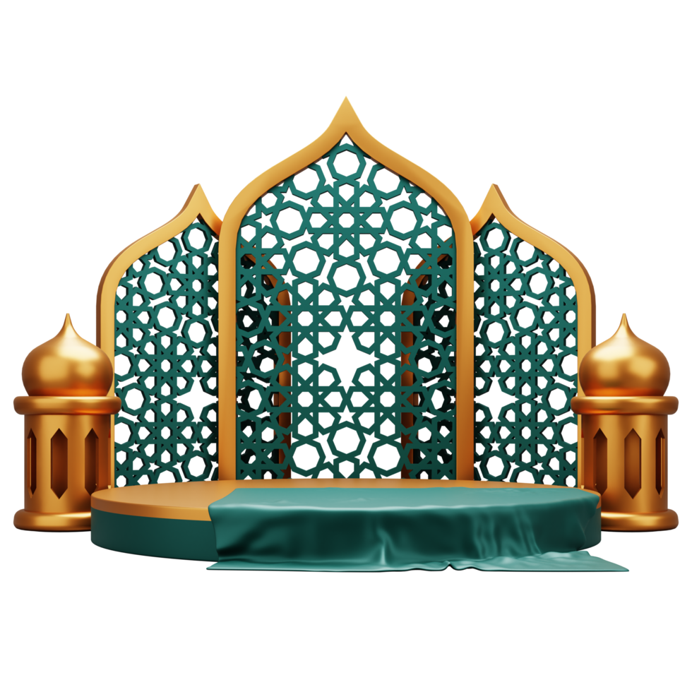 3d render green islamic podium display. Suitable for ramadan mubarak or eid al-fitri greeting illustration. png