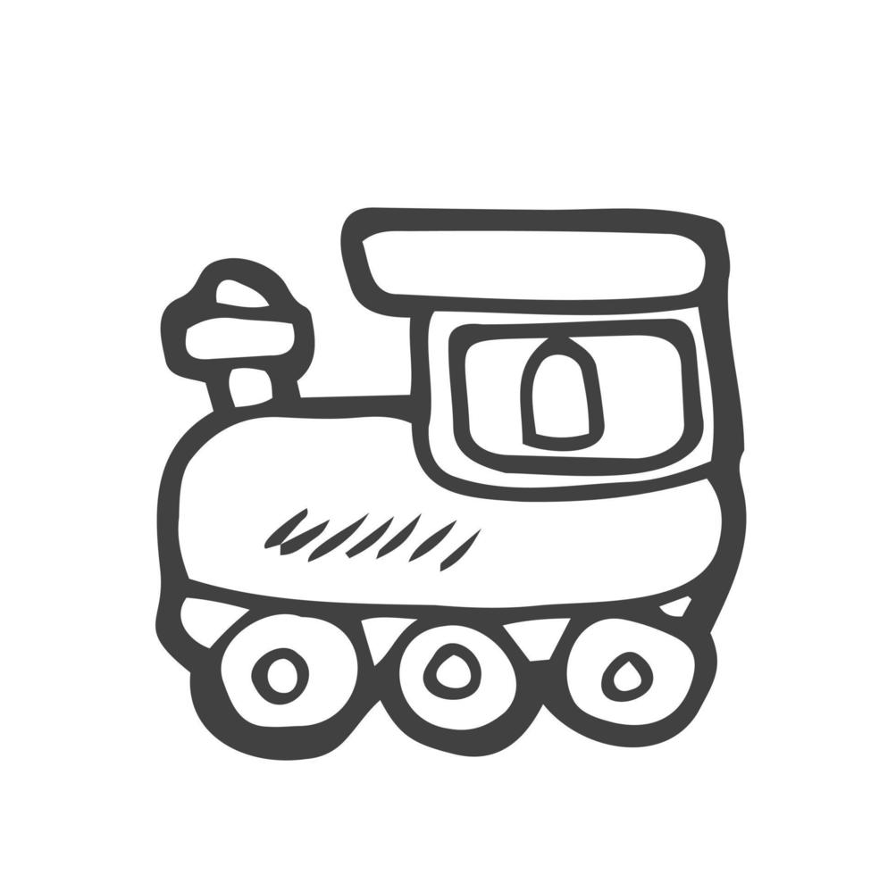 vector mano dibujado garabatear linda tren vapor locomotora aislado en blanco antecedentes. mejor para colorante libro para niños educación. negro monocromo diseño para impresión tarjetas, póster, invitación, juguetes niños