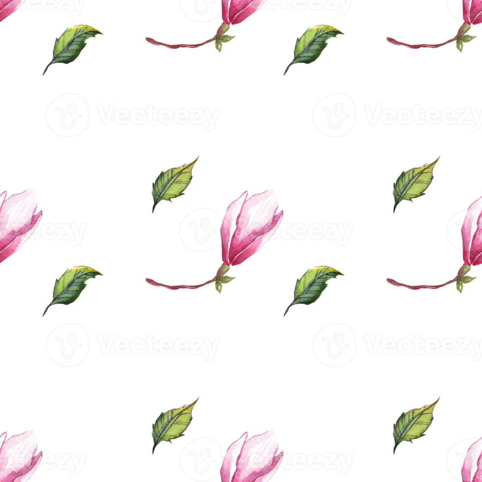Watercolor magnolia. Seamless pattern png
