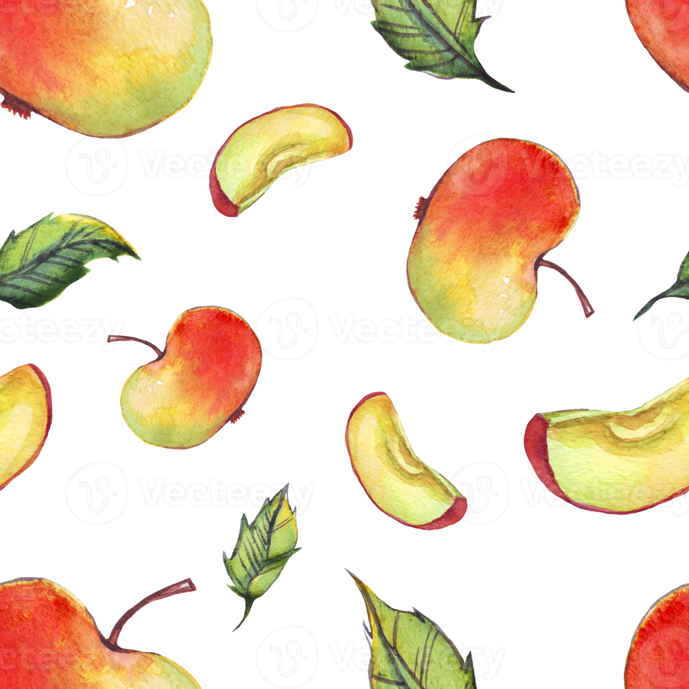 Watercolor apples. Seamless pattern png