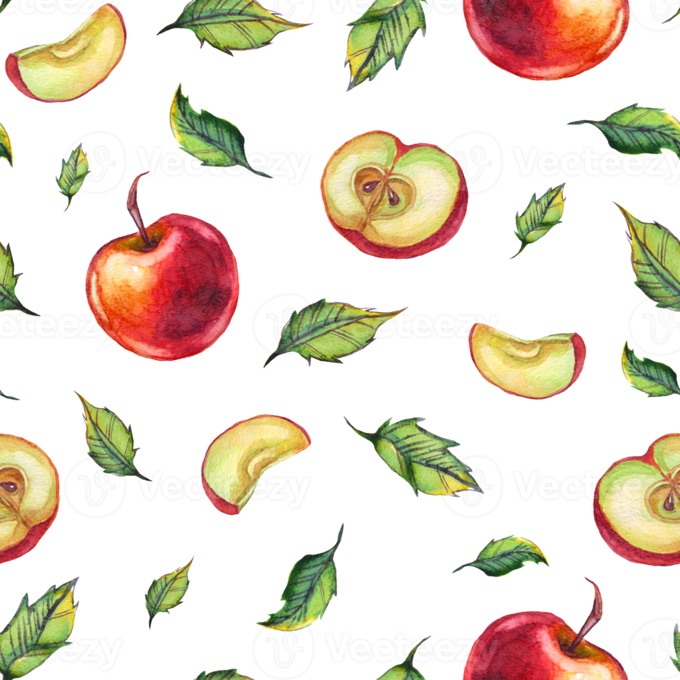 Watercolor apples. Seamless pattern png