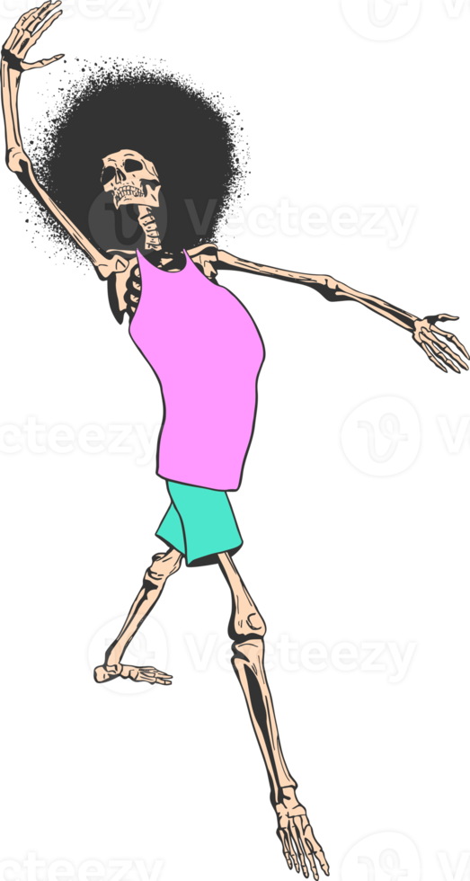 Dancing skeleton in retro style. Easy to use transparent PNG file.