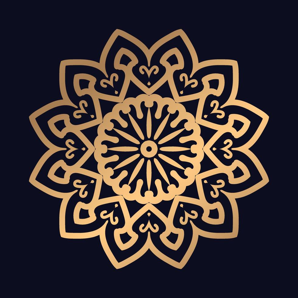 Abstract gold gradient mandala on black background. Vector. Mandala with floral patterns vector