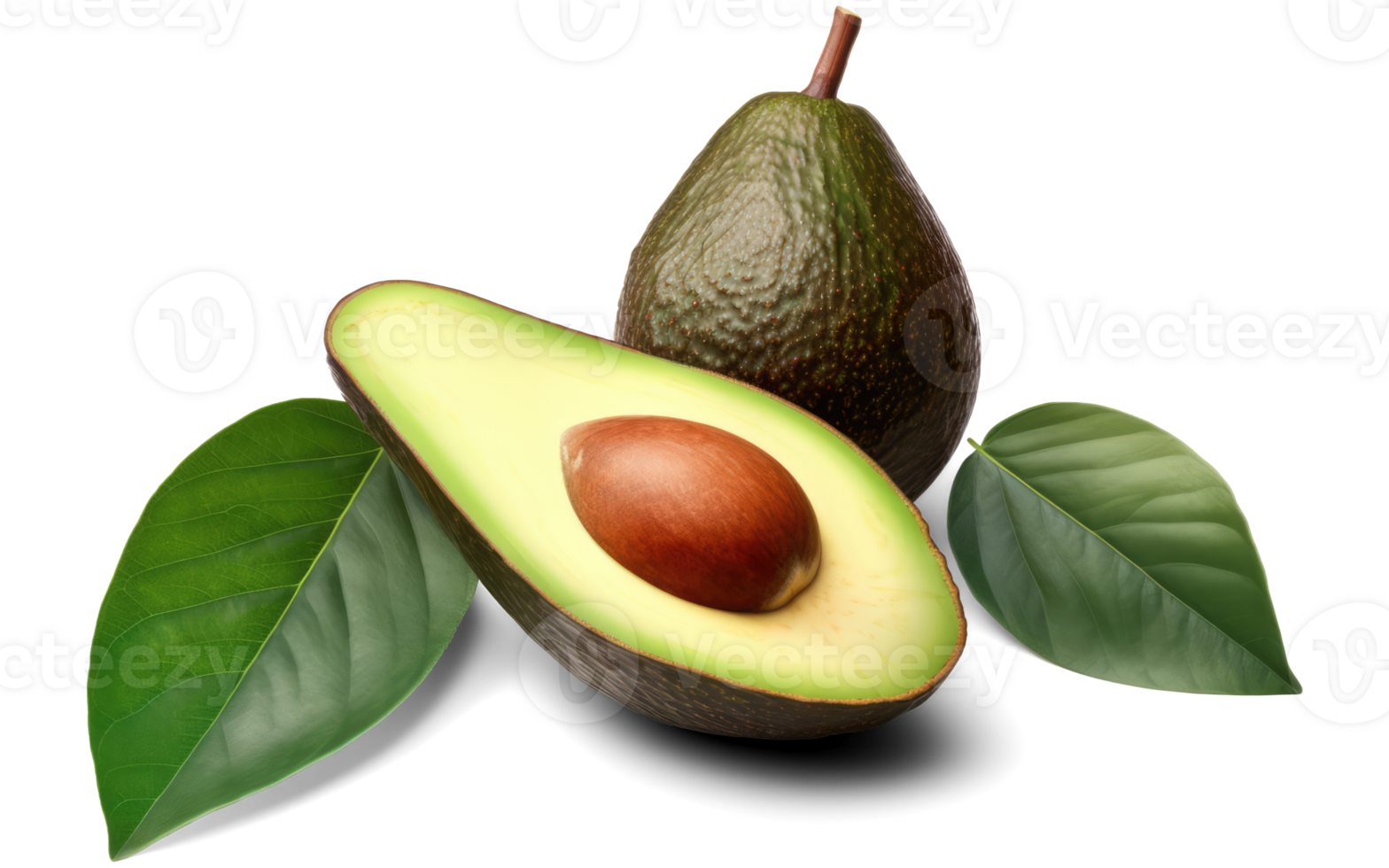 avocado frutta con le foglie e affettato avocado generativo ai png