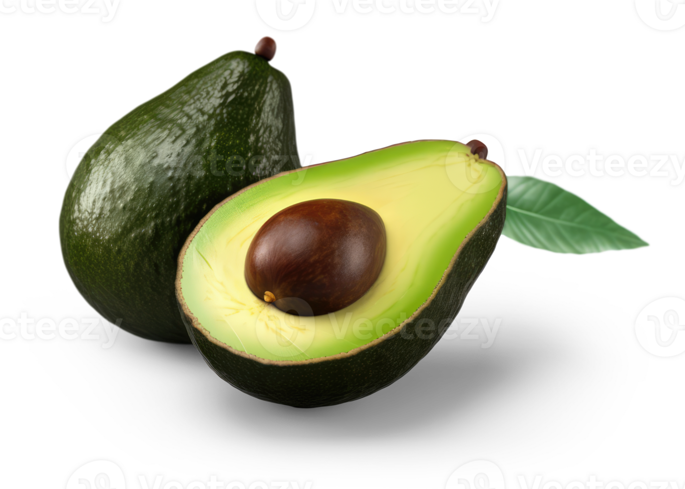 avocado frutta con le foglie e affettato avocado generativo ai png