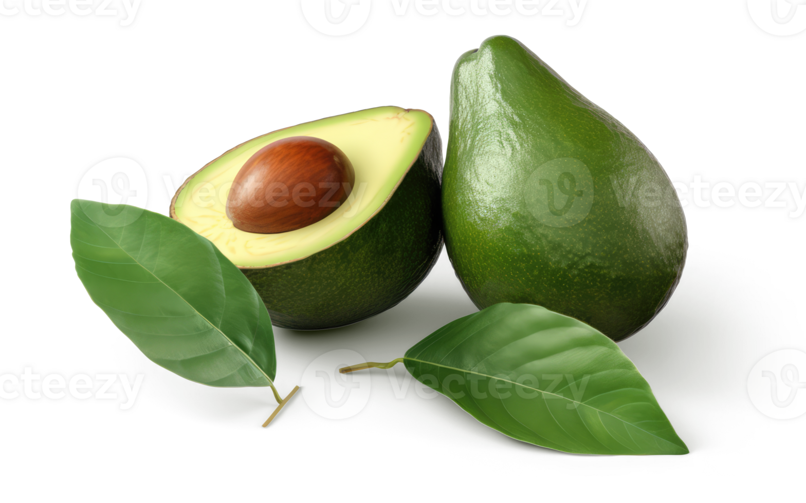 avocado frutta con le foglie e affettato avocado generativo ai png