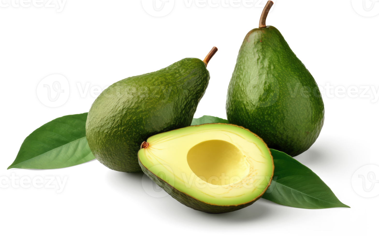 Avocados Fruit with Leaves and Sliced Avocado png