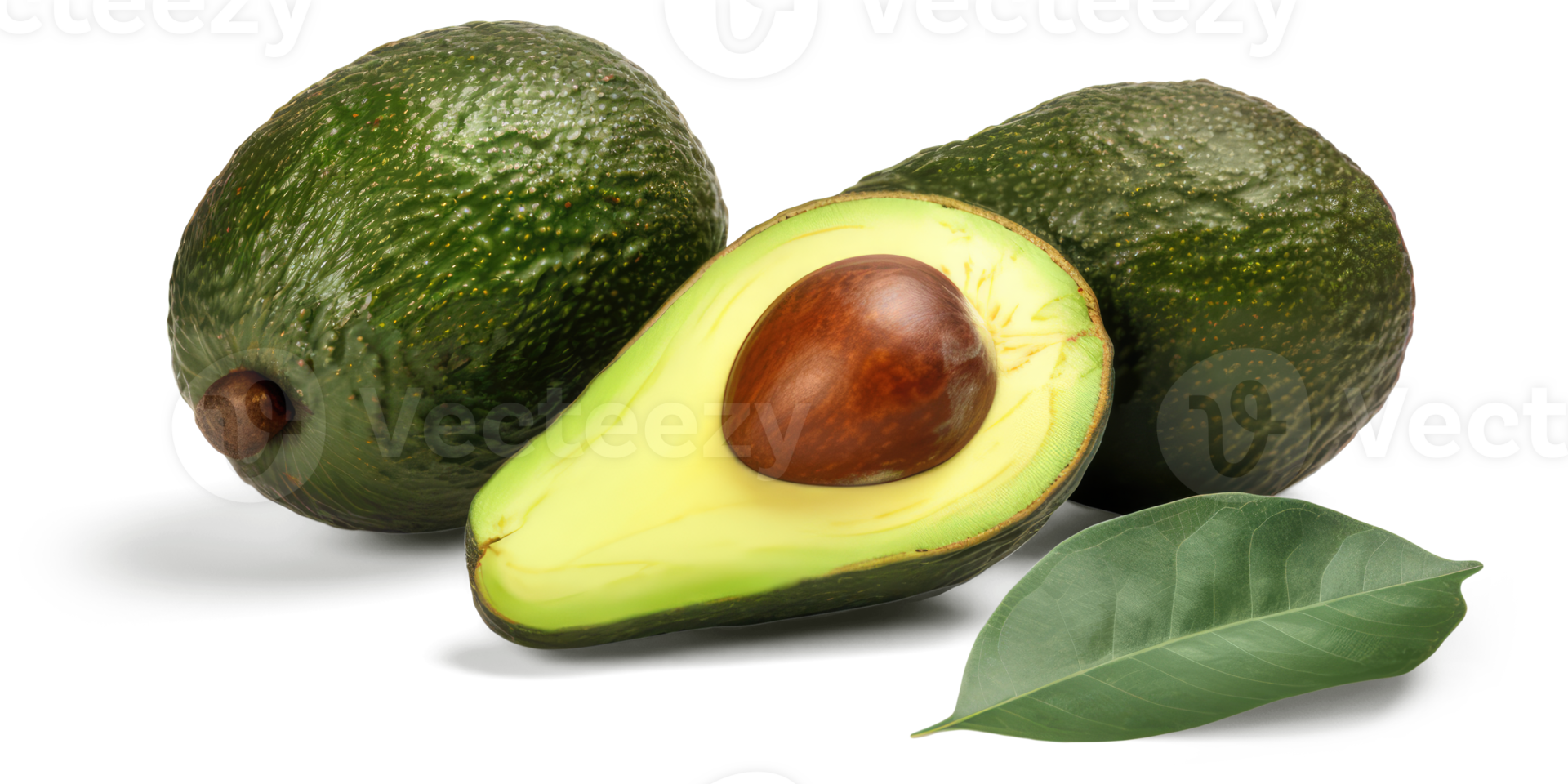 Avocados Fruit with Leaves and Sliced Avocado png