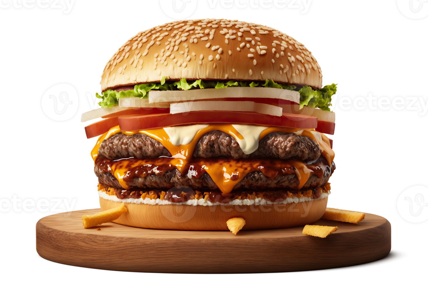 Delicious Burger with French Fries on a Transparent Background - png