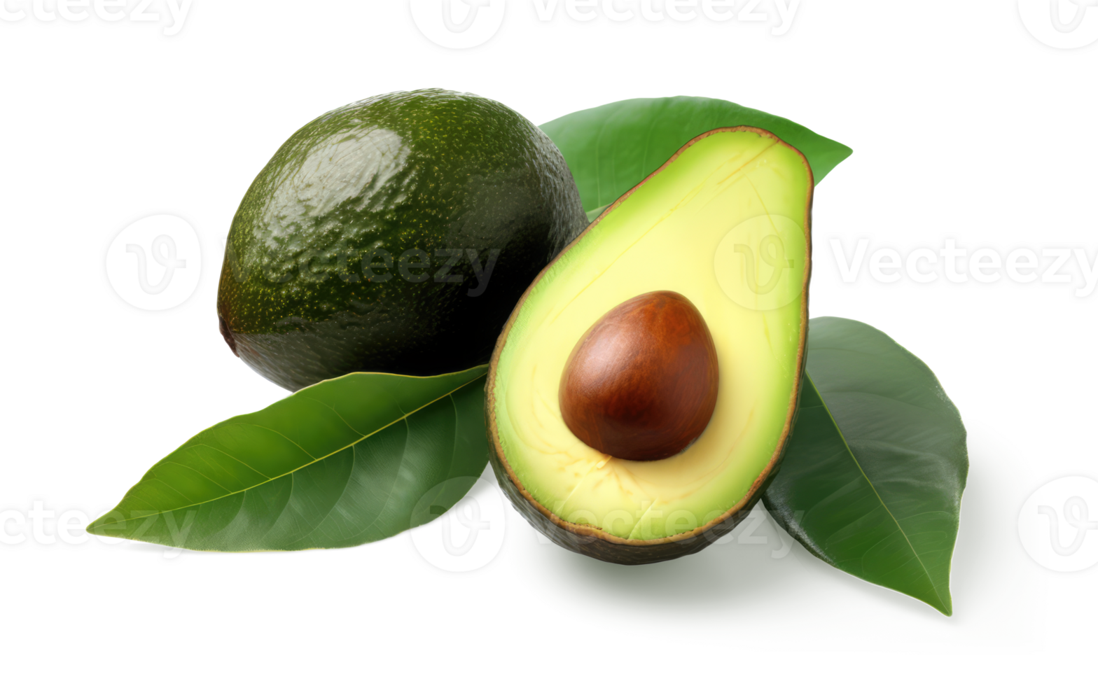 avocado frutta con le foglie e affettato avocado generativo ai png