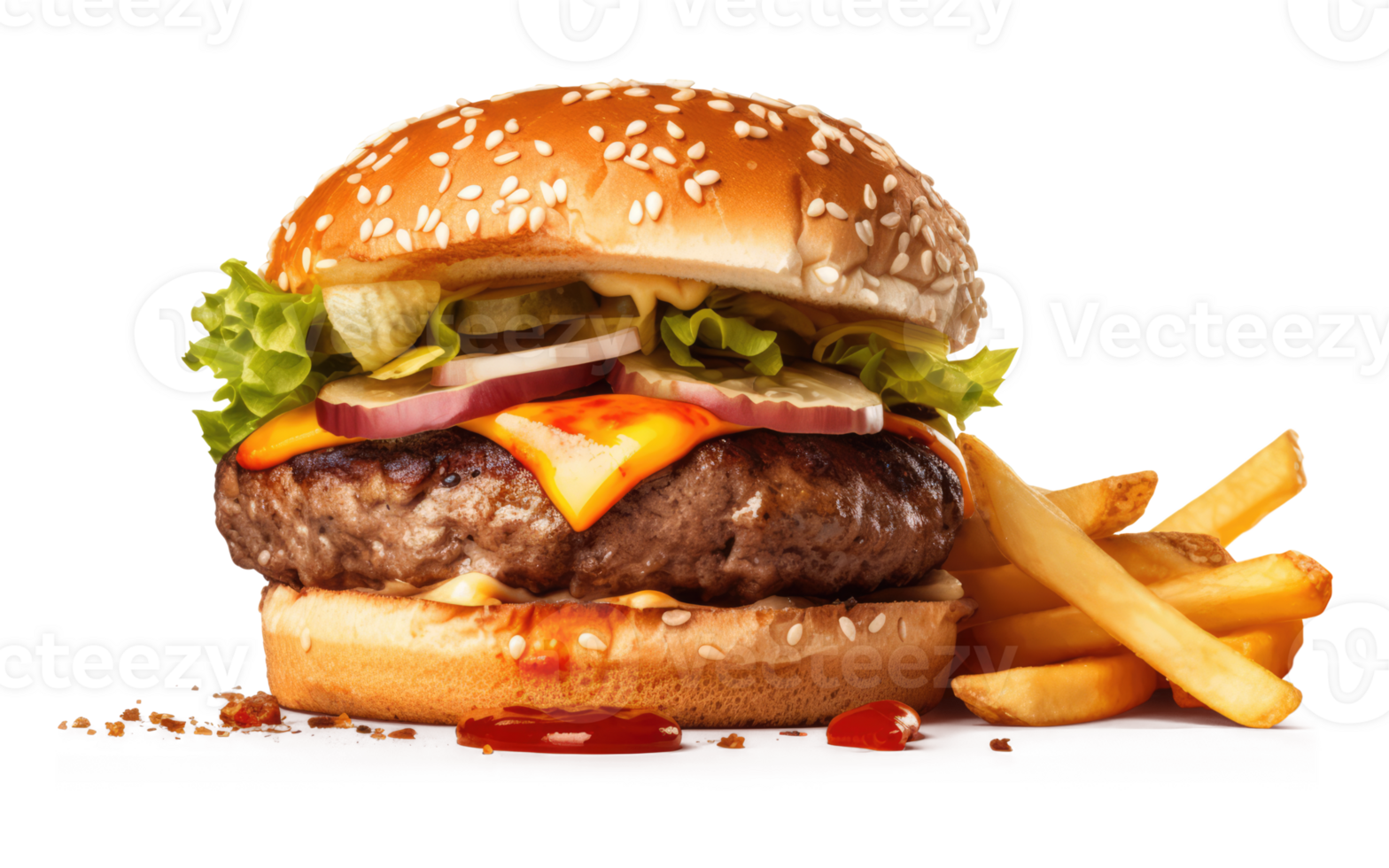 Delicious Burger with French Fries on a Transparent Background - png