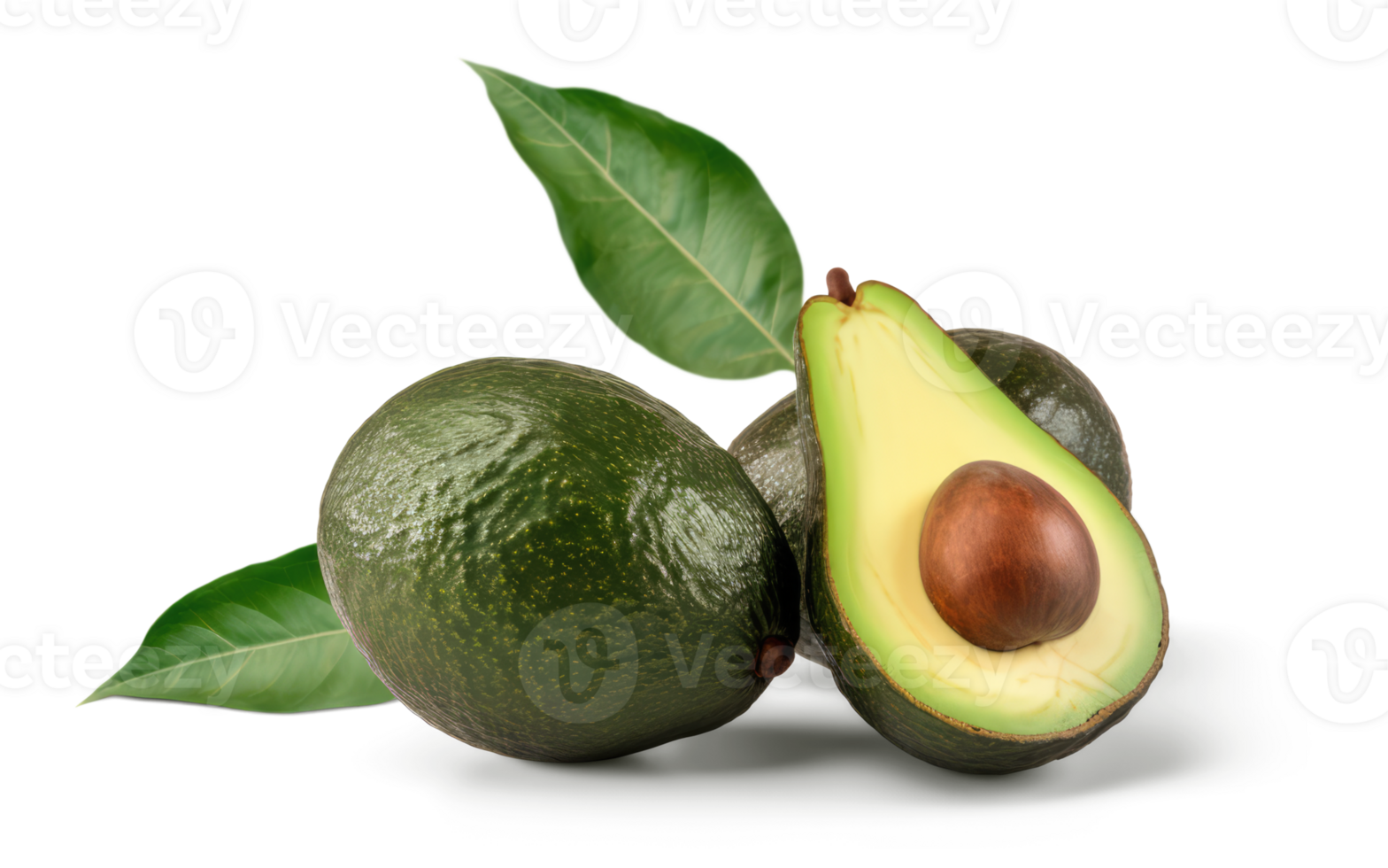 Avocados Fruit with Leaves and Sliced Avocado png