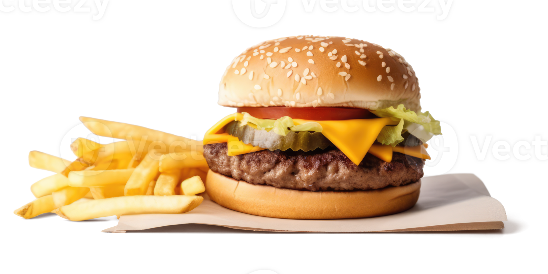 Delicious Burger with French Fries on a Transparent Background - png