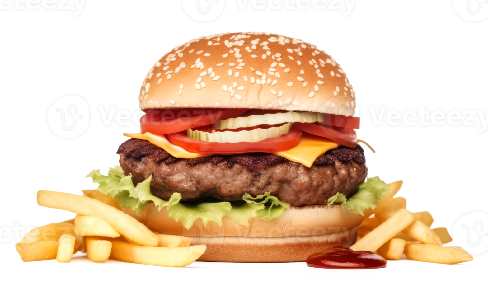 Delicious Burger with French Fries on a Transparent Background - png