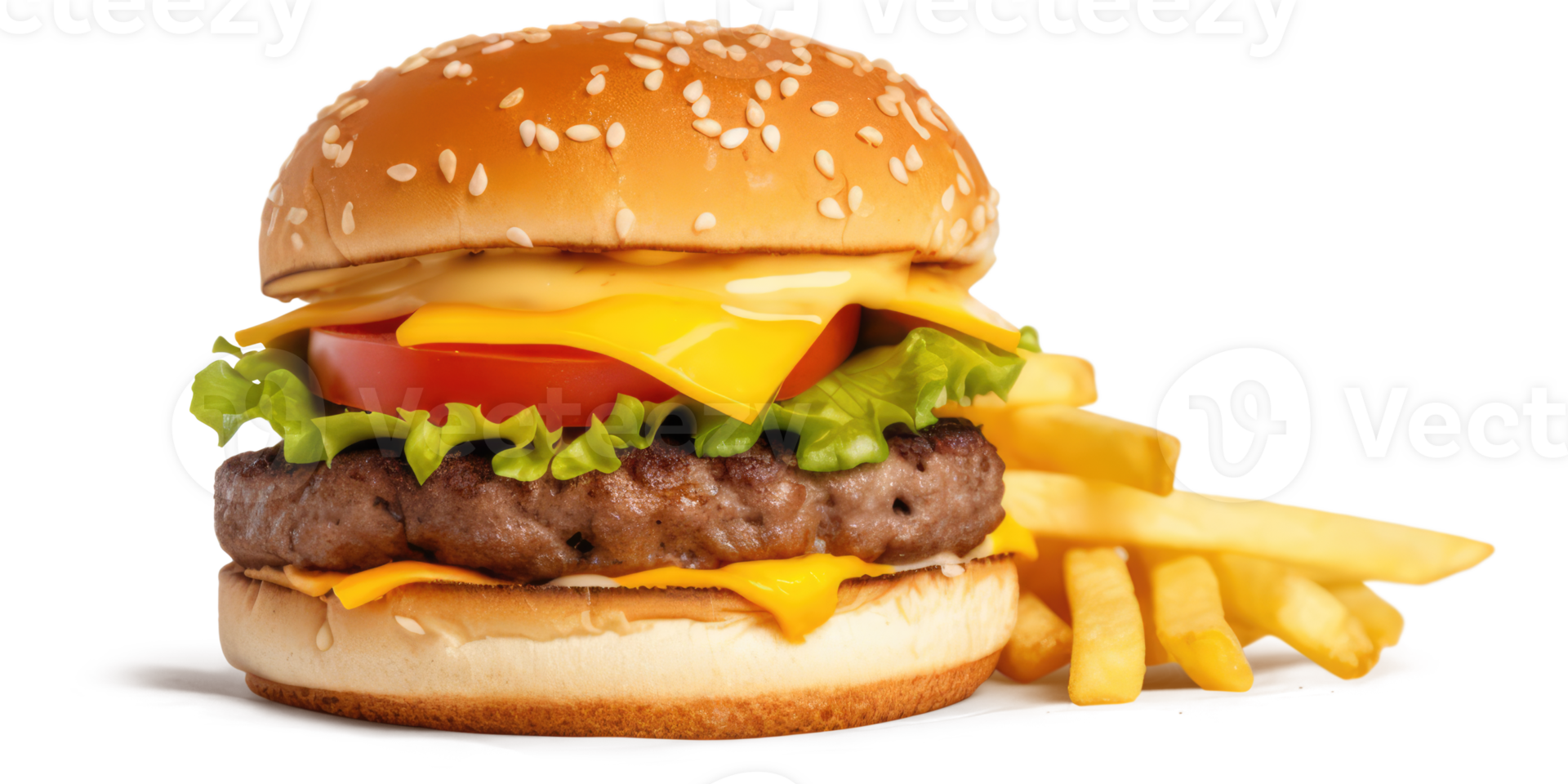 Delicious Burger with French Fries on a Transparent Background - png