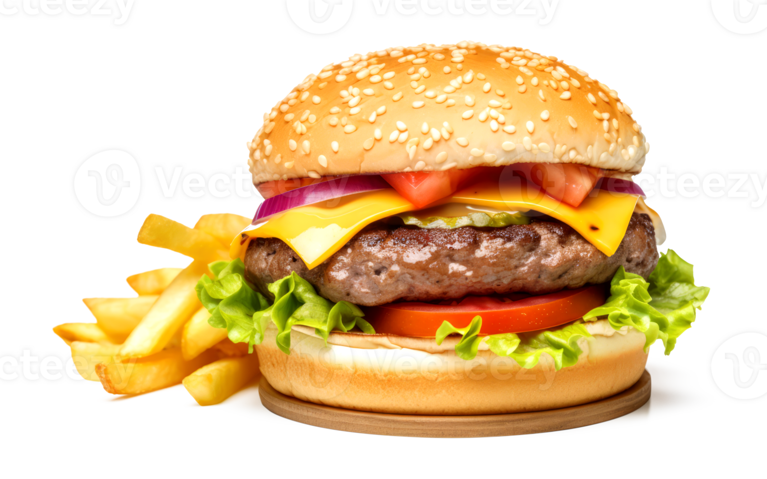 Delicious Burger with French Fries on a Transparent Background - png