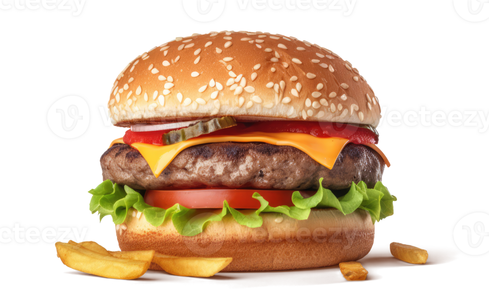 Delicious Burger with French Fries on a Transparent Background - png