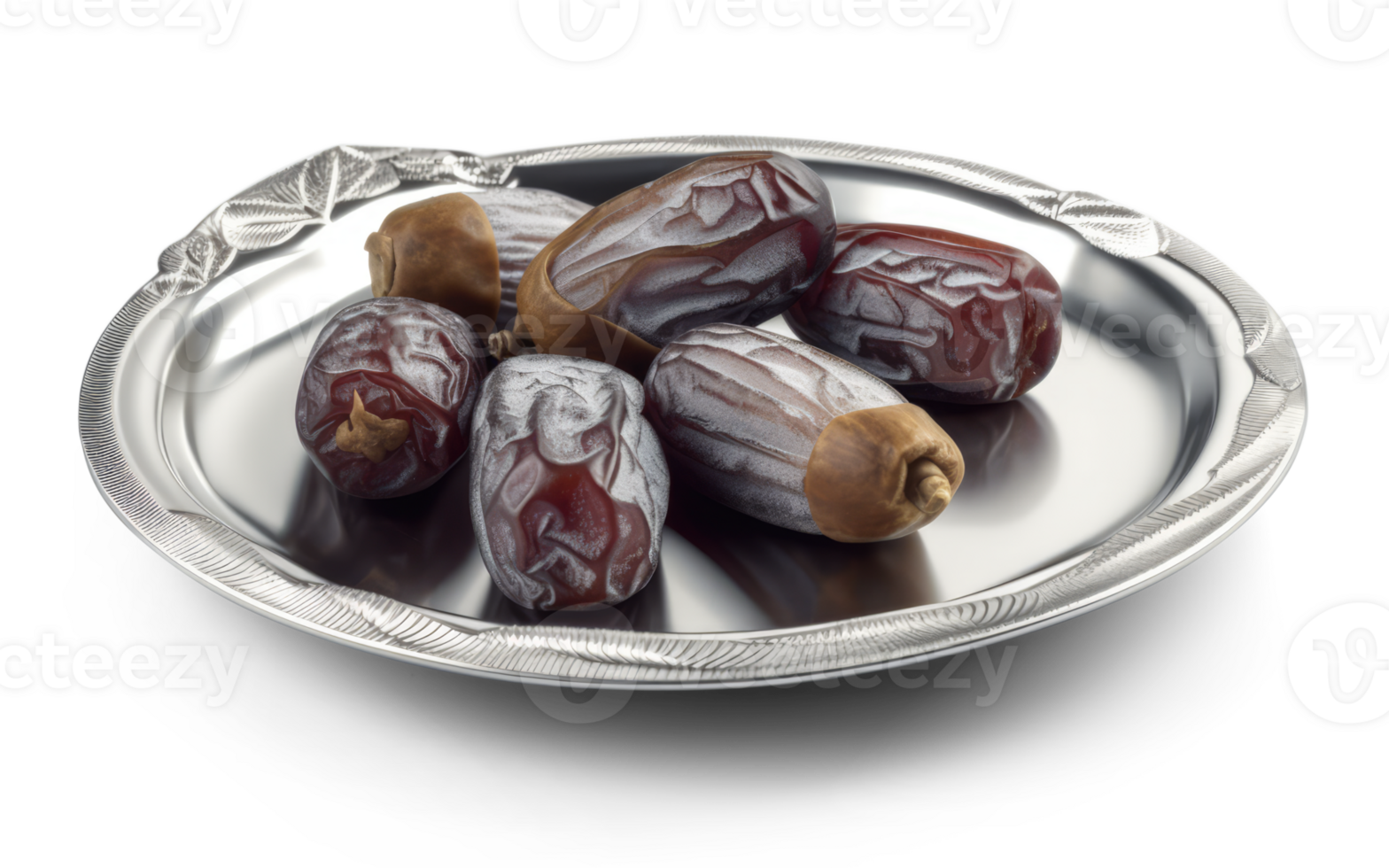 Date Fruits on Silver Bowl - png