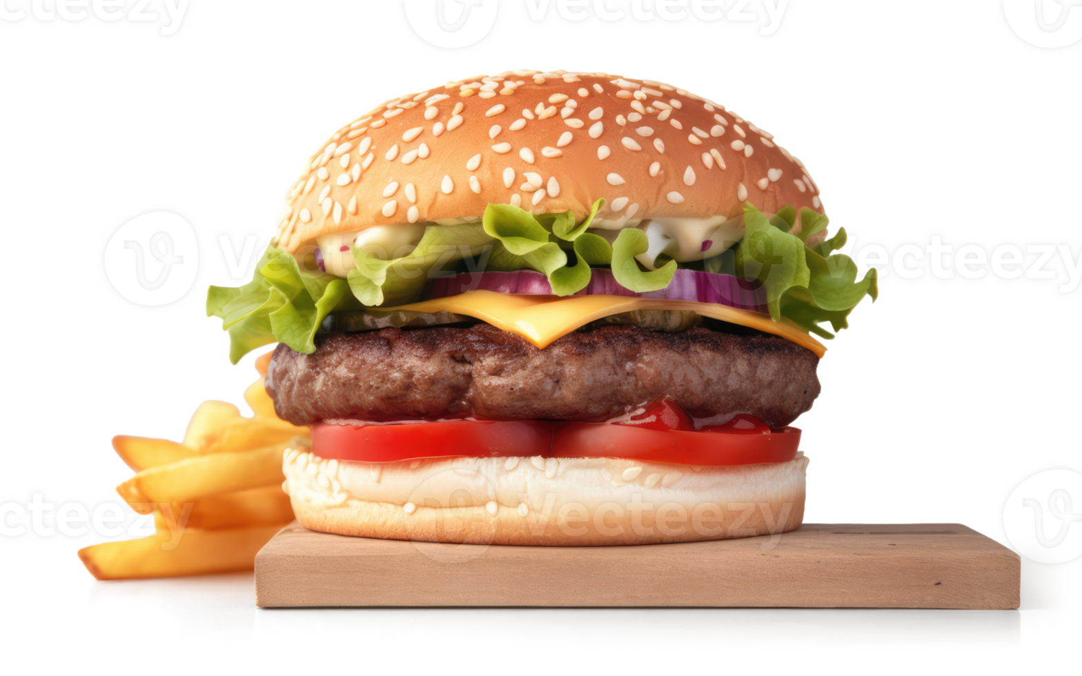 Delicious Burger with French Fries on a Transparent Background - png