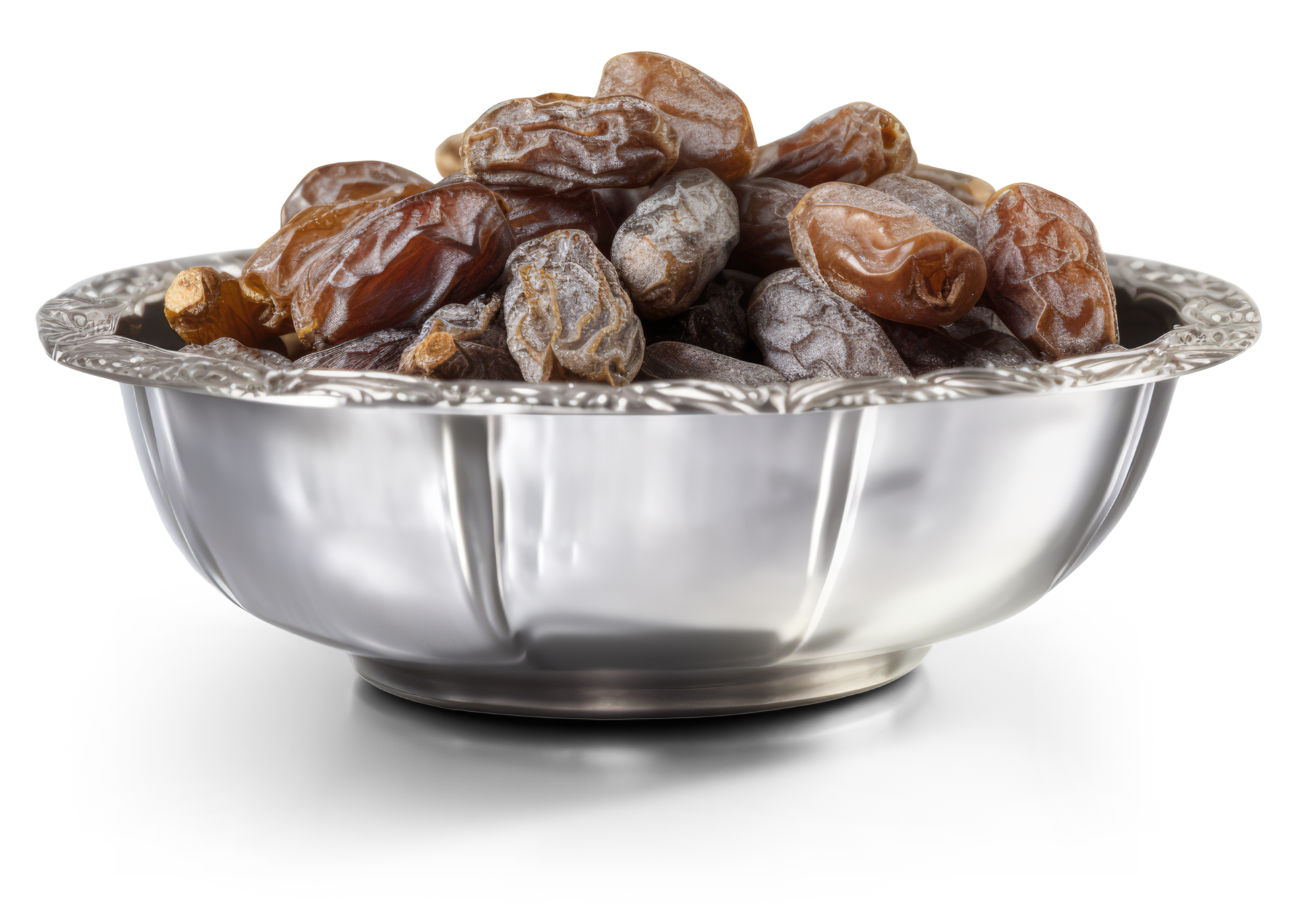 Date Fruits on Silver Bowl 22787289 PNG