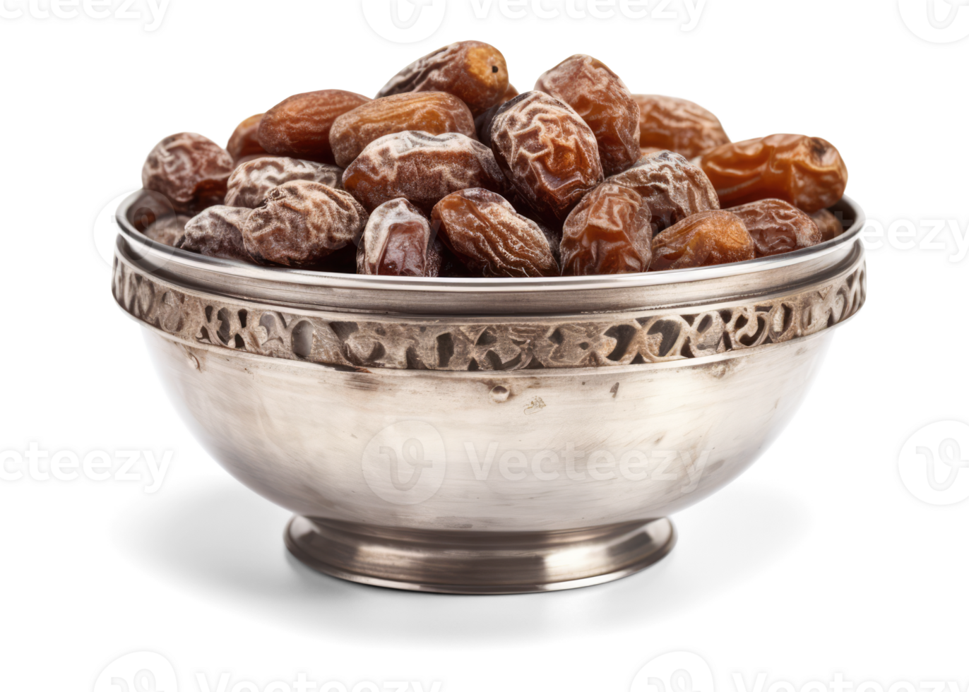 Date Fruits on Silver Bowl - png