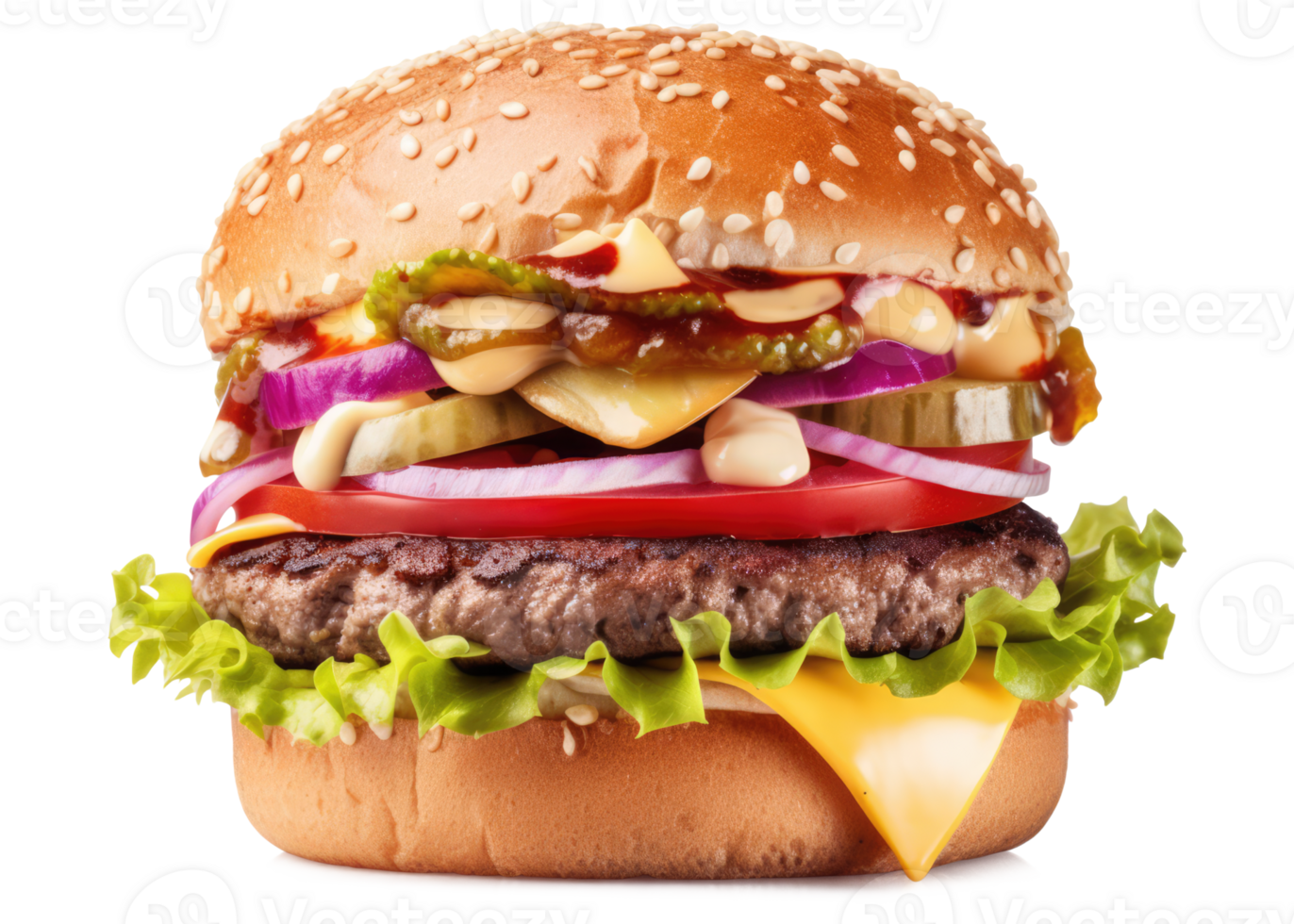 Rindfleisch Burger auf ein transparent Hintergrund - - ai generiert png