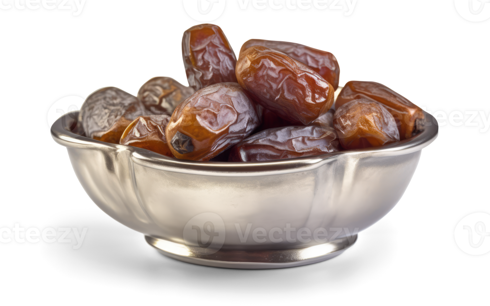 Date Fruits on Silver Bowl - png