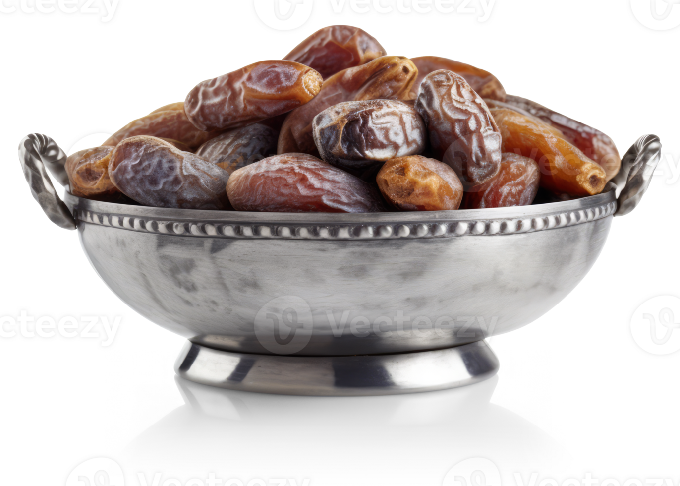 Date Fruits on Silver Bowl - png