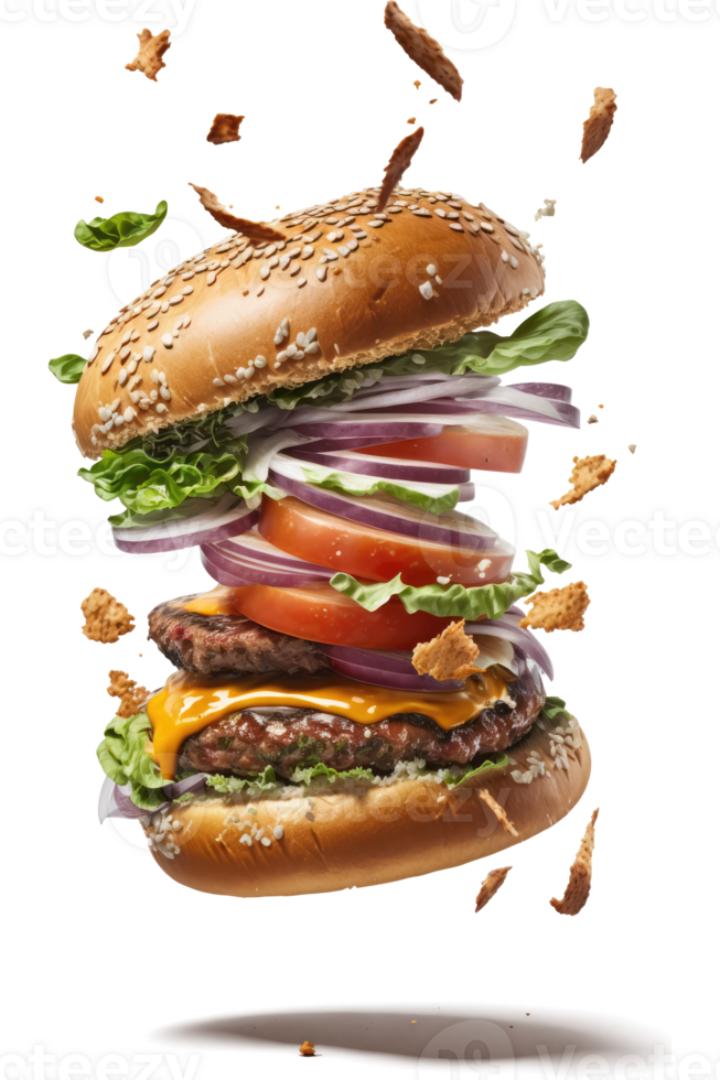 Flying Burger on a Transparent Background png