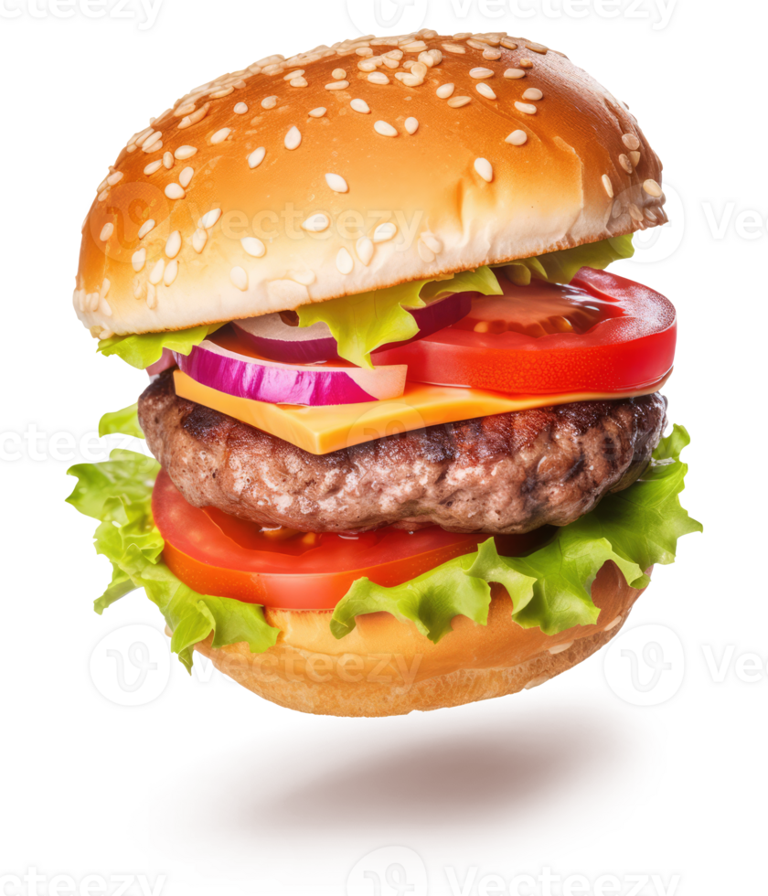 Flying Burger on a Transparent Background png