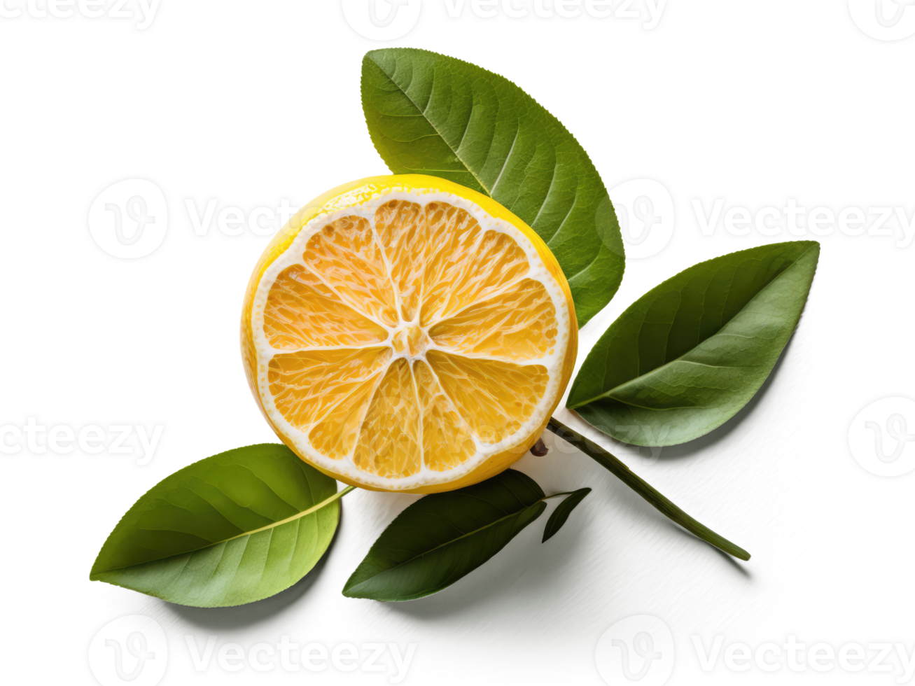 Lemon with Leaves Transparent Background - png