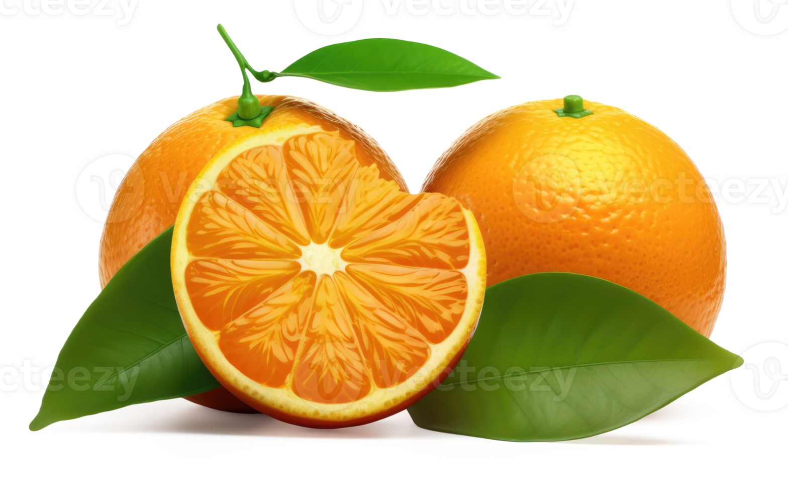 Orange Obst mit Blätter transparent Hintergrund generativ ai png