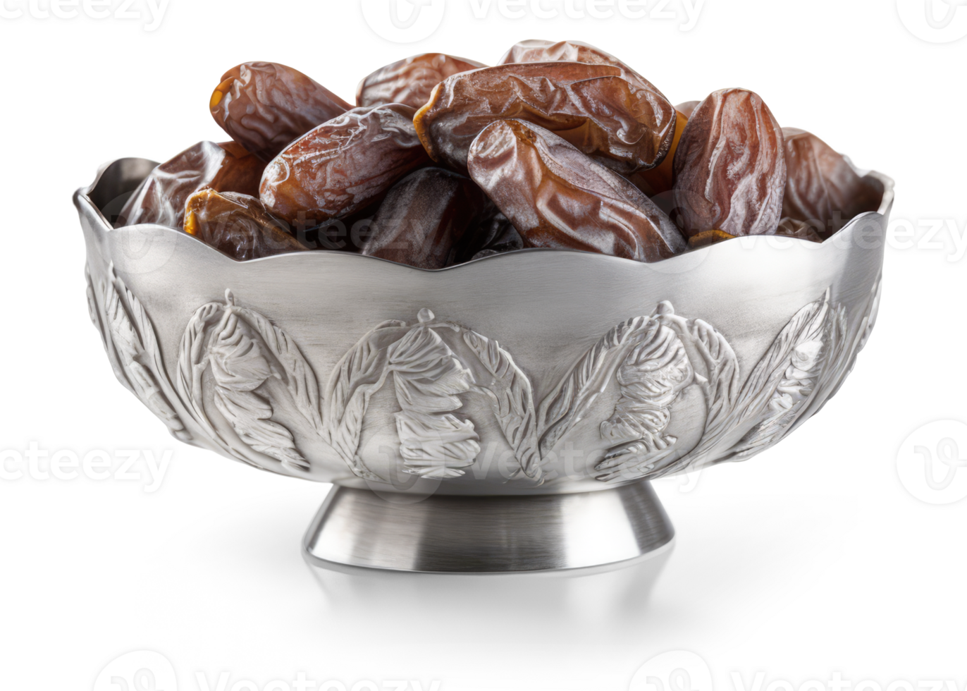 Date Fruits on Silver Bowl - png