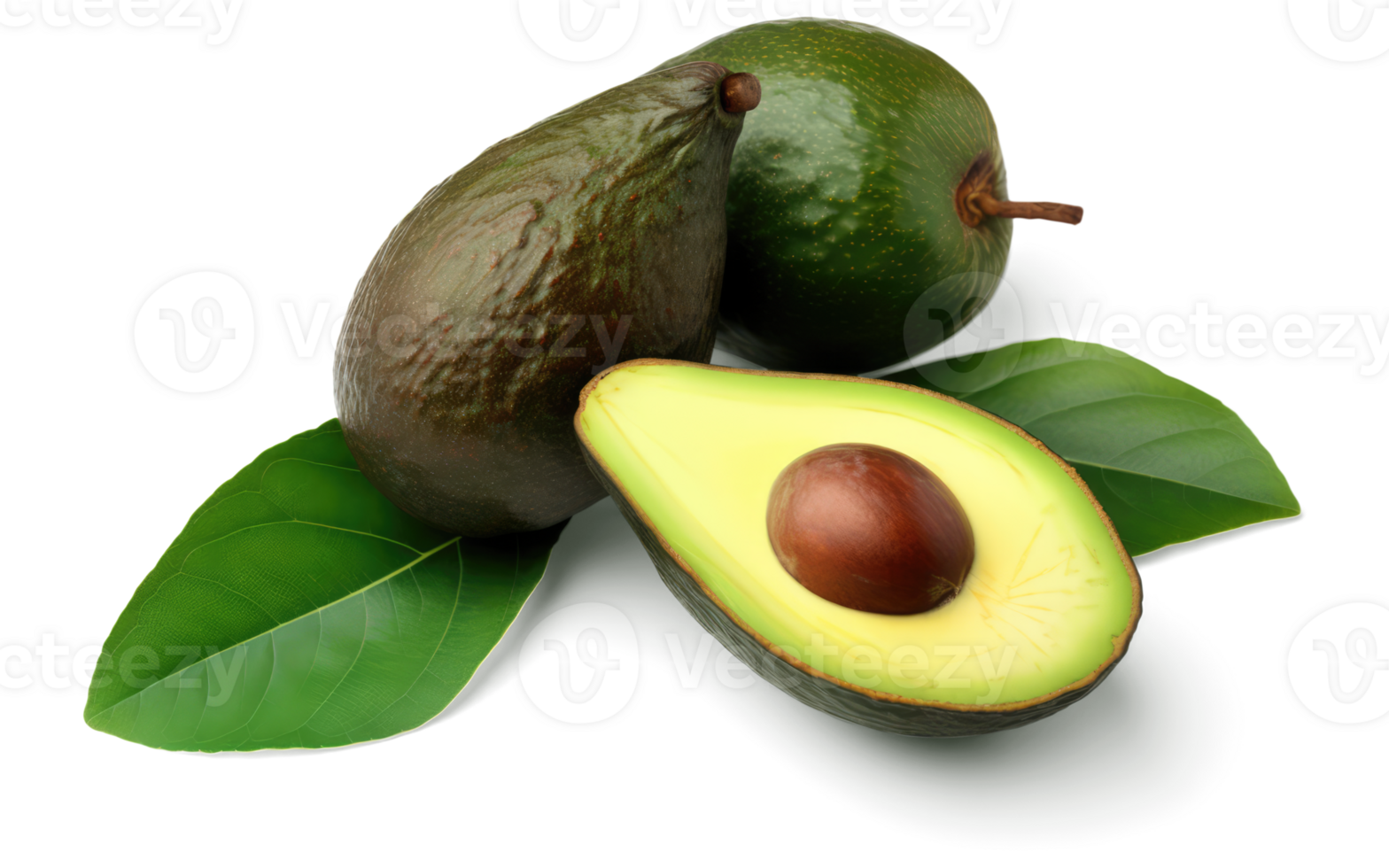 avocado frutta con le foglie e affettato avocado generativo ai png