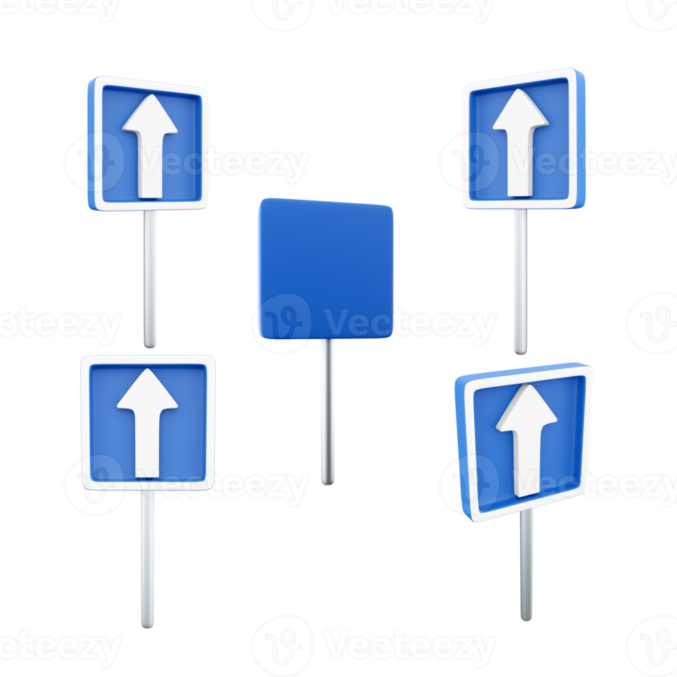 3d tolkning ett sätt väg tecken ikon uppsättning. 3d framställa väg tecken annorlunda positioner ikon uppsättning. ett sätt. png