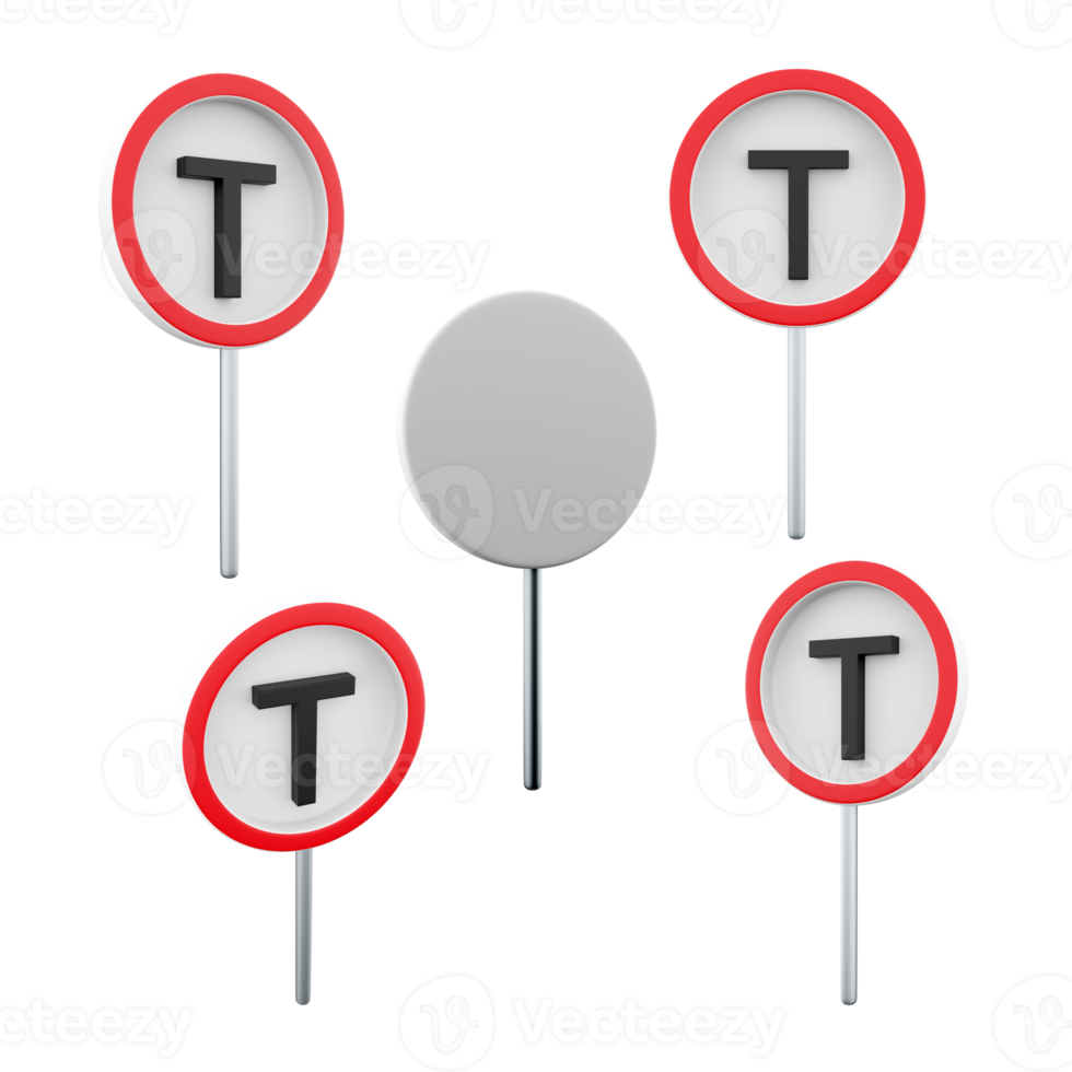 3d rendering T Road Transport road sign different positionc icon set. 3d render road sign concept icon set. T road. png