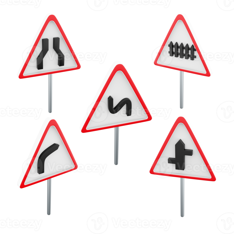 3d rendering roundabout, right turn prohibited, no parking, no overtaking, maximum speed limit 30 road sign icon set. 3d render road sign concept icon set. png