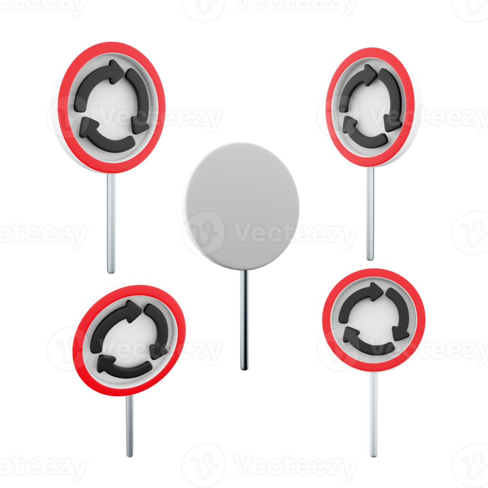 3d representación rotonda la carretera firmar diferente posiciones icono colocar. 3d hacer la carretera firmar concepto icono colocar. rotonda. png