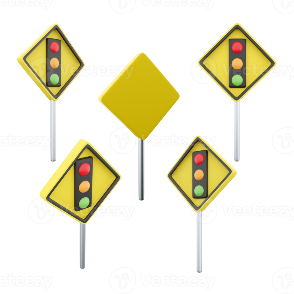 3d rendering Traffic light regulation road sign different positionc icon set. 3d render road sign concept icon set. Traffic light. png