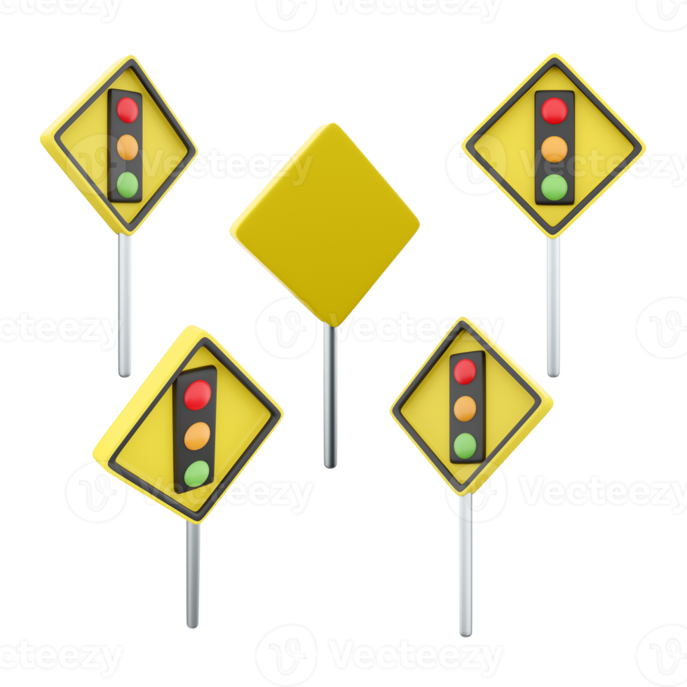 3d renderen verkeer licht regulatie weg teken verschillend positiec icoon set. 3d geven weg teken concept icoon set. verkeer licht. png