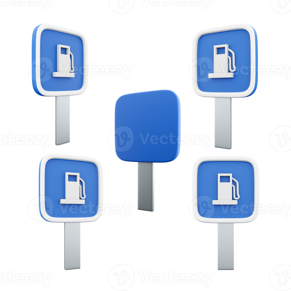 3d renderen gas- station weg teken differnt standen icoon set. 3d geven weg teken opvatting icoon set. gas- station. png