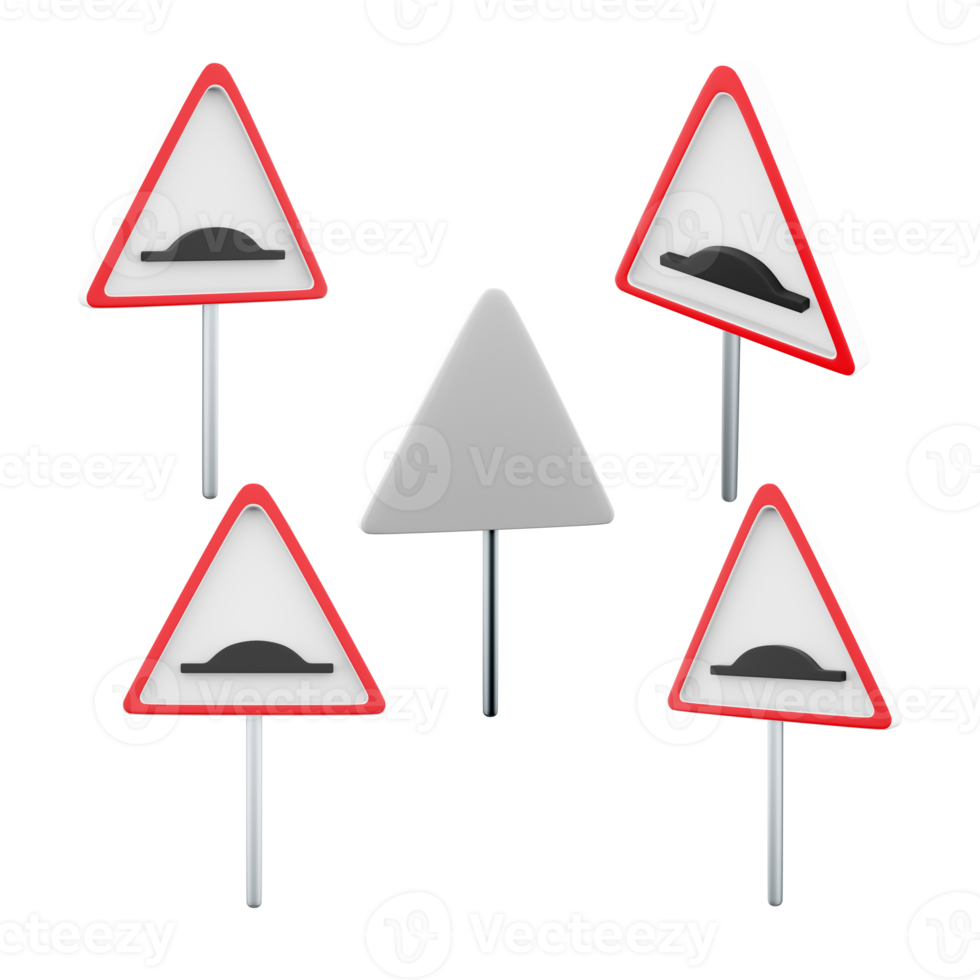 3d rendering Artificial unevenness road sign different positions icon set. 3d render road sign concept icon set. Artificial unevenness. png