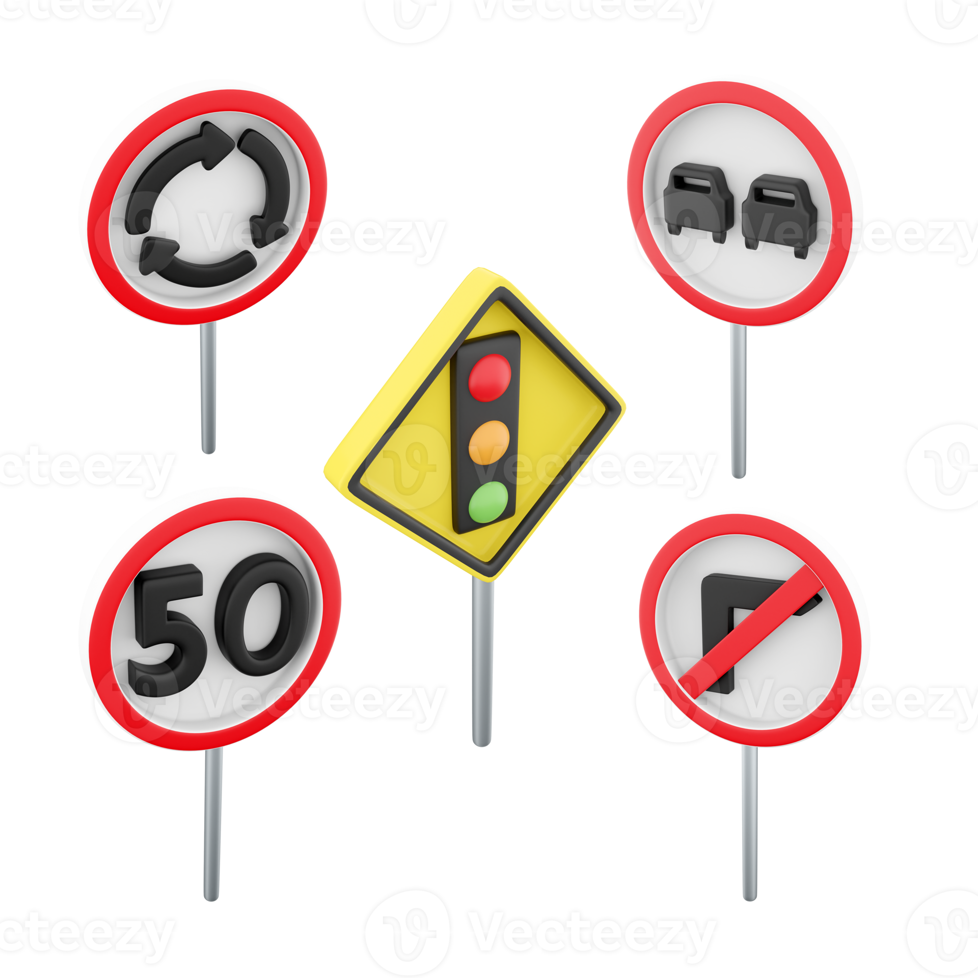 3d rendering roundabout, traffic light regulation, no overtaking, right