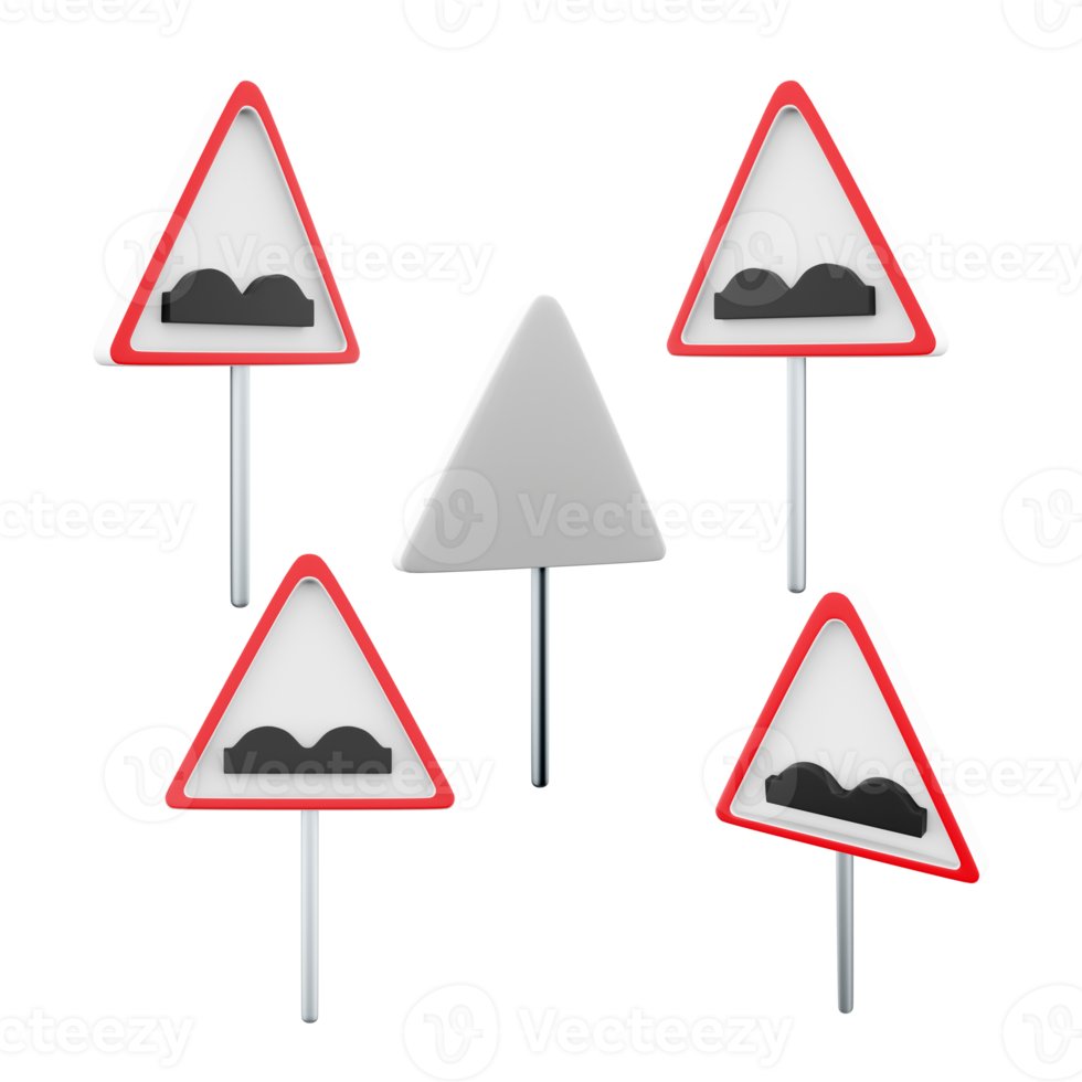 3d renderen ruw weg verkeer teken verschillend standen icoon set. 3d geven Oppervlakte met onregelmatigheden icoon set. ruw weg. png