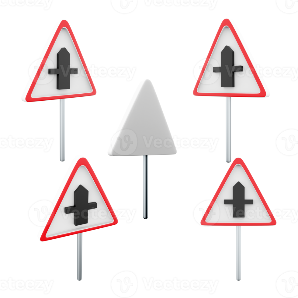 3d rendering secondary road intersection road sign different positions icon set. 3d render road sign concept icon set. Intersection png