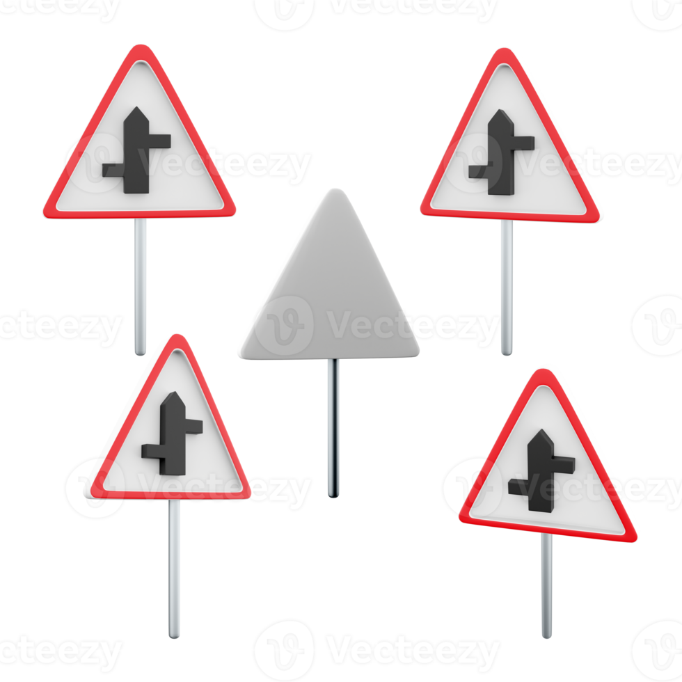 3d rendering Intersection with a secondary road sign different positions icon set. 3d render road sign concept icon set. Intersection. png
